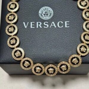 Versace necklace medallion choker gold black Medusa signature coin chain style